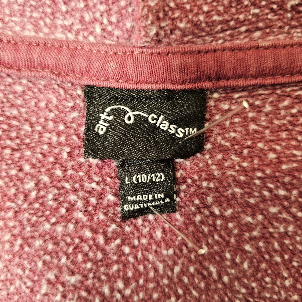 Art Class Girls Large 10/12 Acid Wash Cropped Hoodie Burgundy Raw Hem Sweatshirt - Picture 5 of 6